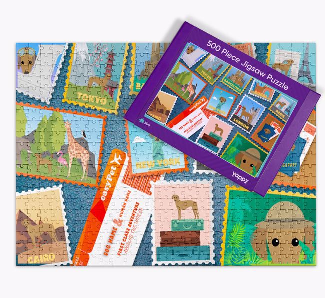 Around The World Adventure: Personalised {breedFullName} Jigsaw